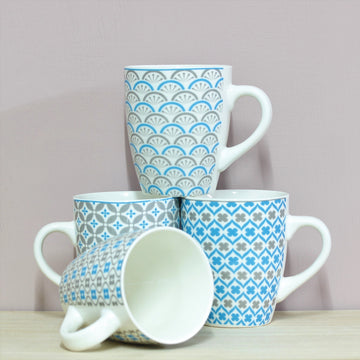 Set of 4 Blue Symmetrical Coffee Mugs
