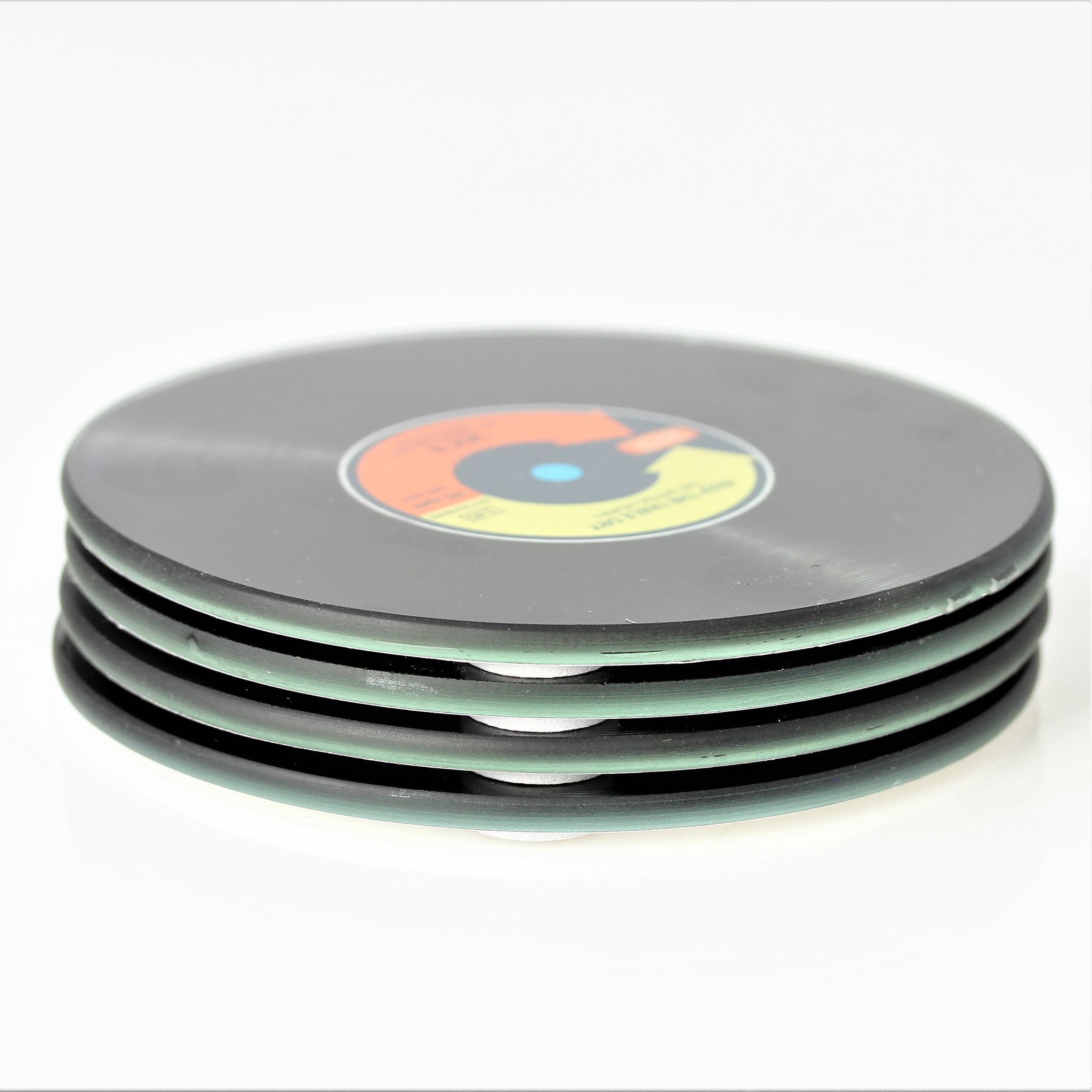 4pcs Vinyl Record Round Glass Coasters