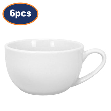 6Pcs 270ml White Porcelain Large Cappuccino Cups
