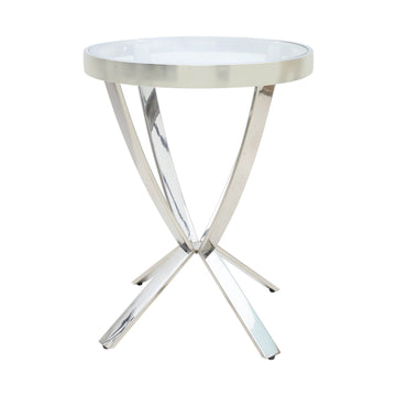 Polished Stainless Steel Glass Tabletop Side Table