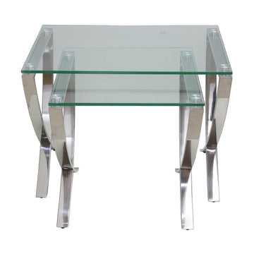 2-Piece Clear Glass Stainless Steel Frame Nesting Tables