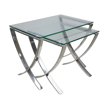 2-Piece Clear Glass Stainless Steel Frame Nesting Tables