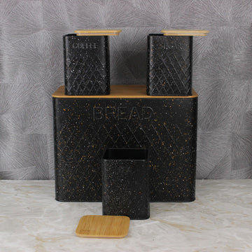 4Pcs Tea Coffee Sugar Bread Bin Metal Airtight Canisters