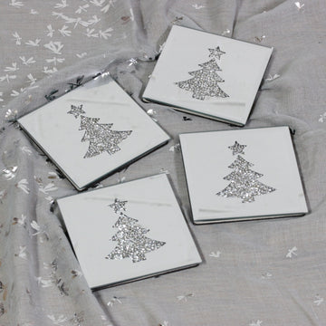 Silver Glass Coasters Set of 4 Crystal Mirrored Design