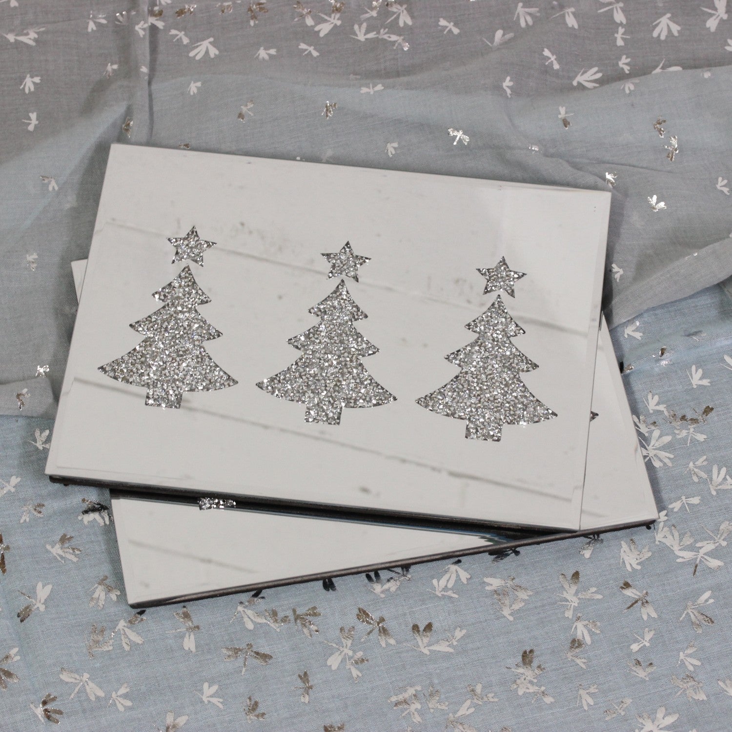 Silver Glass Placemats Set of 2 Christmas Tree