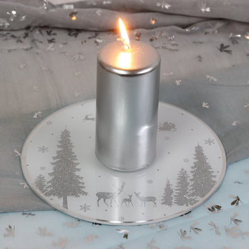 20cm Glass Candle Plate Silver Tealight Holder