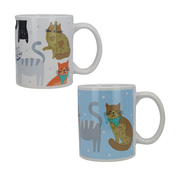 2Pcs 325ml Cat Themed Multicoloured Stoneware Mug