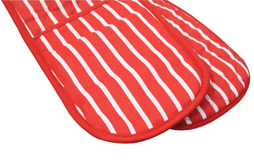Butcher Stripe Double Oven Gloves, Red