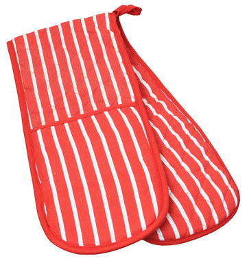 Butcher Stripe Double Oven Gloves, Red