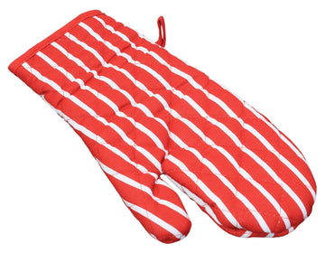 Butcher Stripe Single Oven Glove Mitt - Red