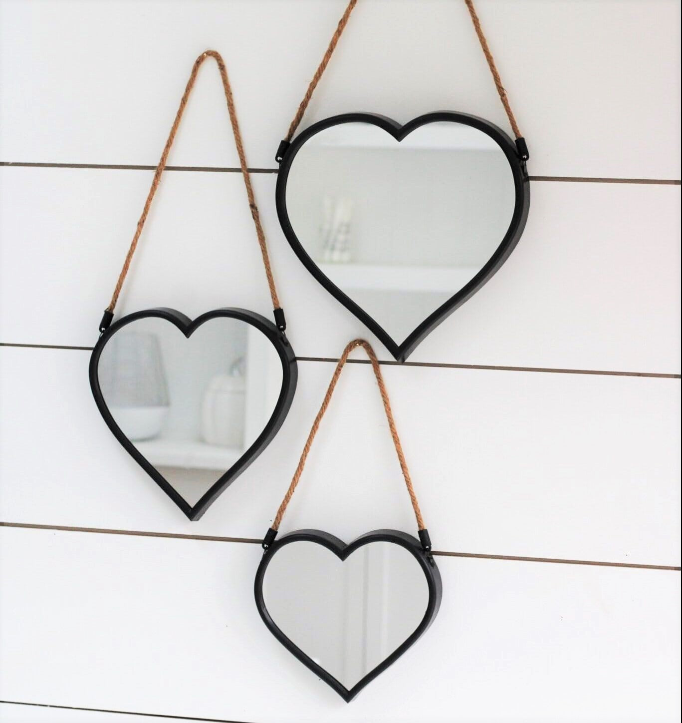 3Pcs Heart Shaped  Black Frame Mirror