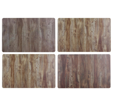 Set of 4 Assorted Natural Wood Design Rectangle Placemats