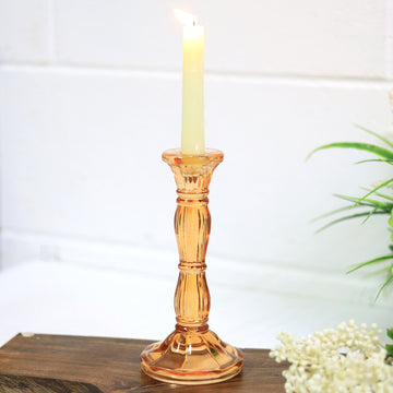 Orange Bohome Glass Candle Stick Holder