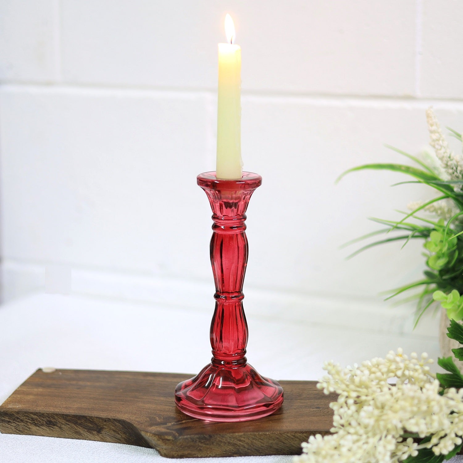 Pink Bohome Glass Candle Stick Holder