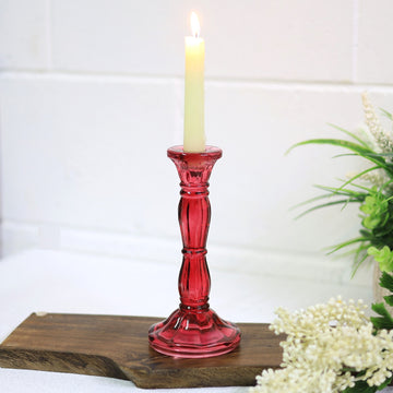 4Pcs Pink Bohome Glass Candle Stick Holders