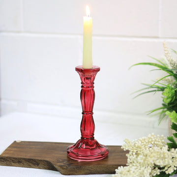 2Pcs Pink Bohome Glass Candle Stick Holders