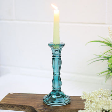 2Pcs Blue Bohome Glass Candle Stick Holders