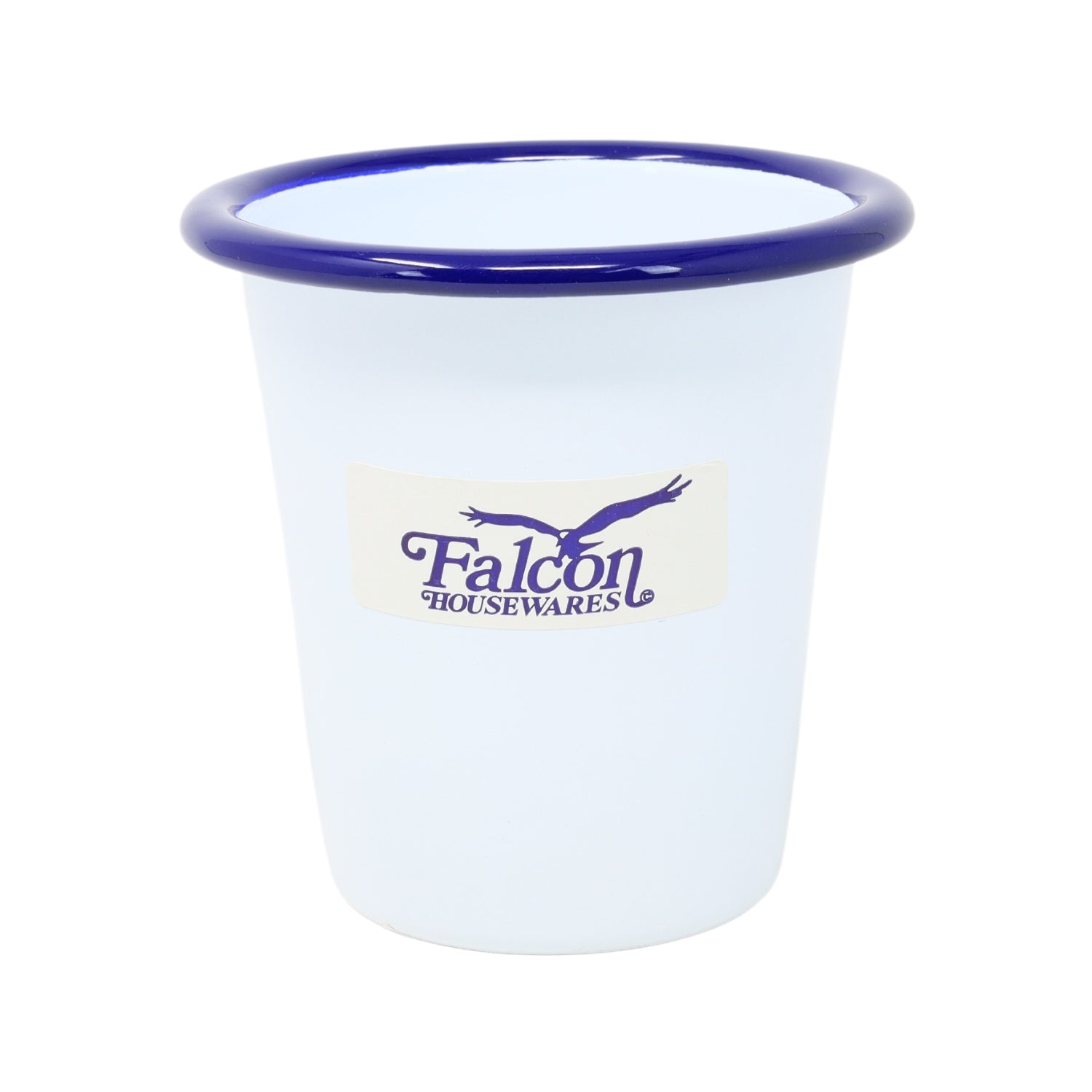 8cm White Enamel Tumbler with Blue Rim