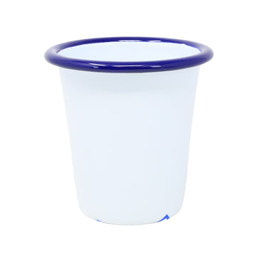 8cm White Enamel Tumbler with Blue Rim