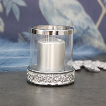 12cm Glass Candle Holder - Sparkling Crystal Diamante