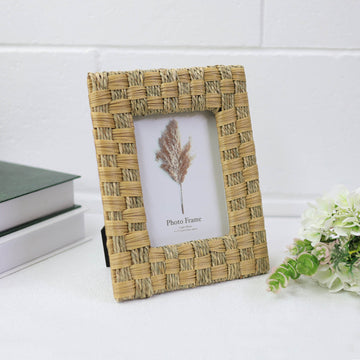 5x7in Brown Rattan Check Photo Frame