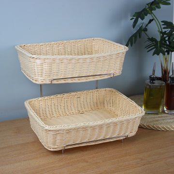 2 Tier Polyrattan Bread Basket With Metal Stand