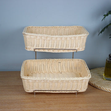 2 Tier Polyrattan Bread Basket With Metal Stand