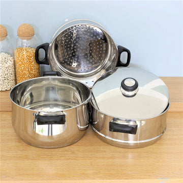 24cm 3 Tier Steamer Stainless Steel Stock Pot Induction Safe