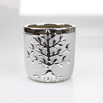 2-pc 13cm Silver Planter - Tree of Life