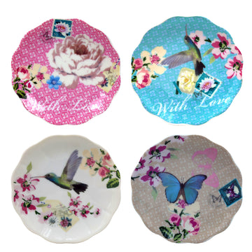 2Packs of 4Pcs Small Bird Flower Butterfly Pattern Ceramic Plates