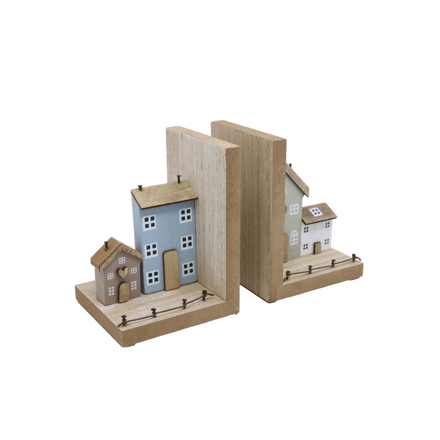 Wooden Bookends - Houses
