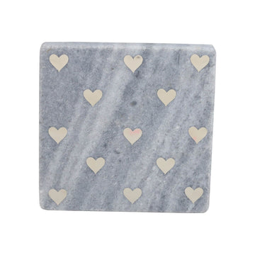 Set Of 4 Grey Marble Heart Coasters