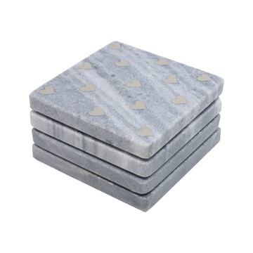 Set Of 4 Grey Marble Heart Coasters