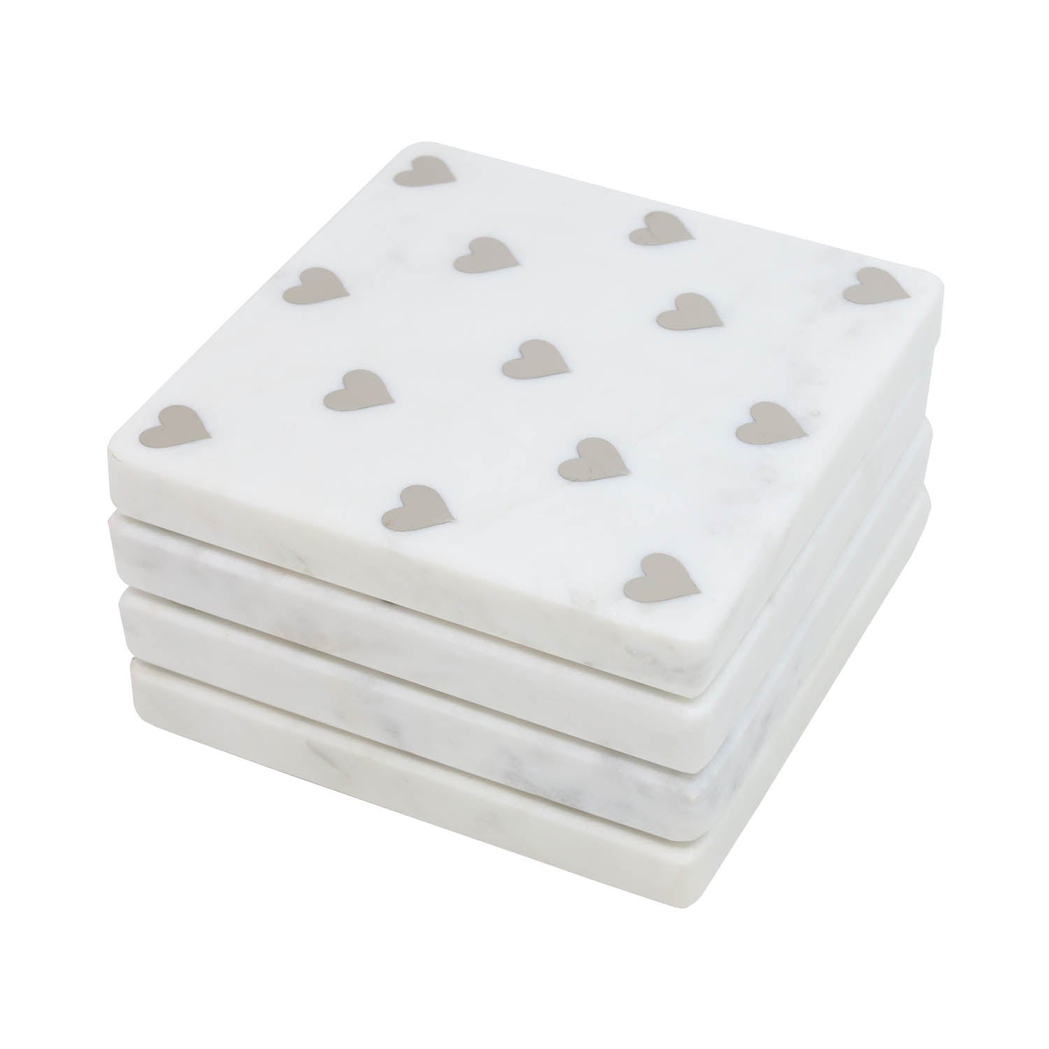 Set Of 4 White Marble Heart Coasters