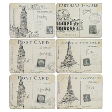 Set Of 6 Cork Placemats Postcard City Sketches