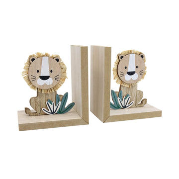 Set Of 2 Baby Lion Wooden Bookends