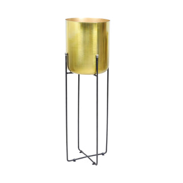 Set Of 2 Brass Indoor Planters With Display Stand