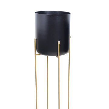 Set Of 2 Black Indoor Planters With Display Stand