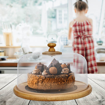 Cake Display Round Wooden Tray  With Acrylic Lid Cover