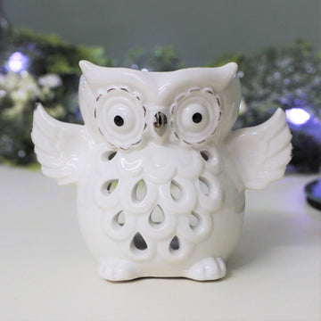 Ceramic Silver Owl Cut Oil Burner Christmas Décor