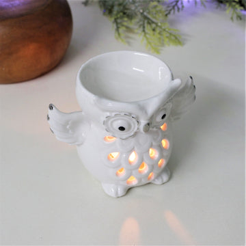 Ceramic Silver Owl Cut Oil Burner Christmas Décor