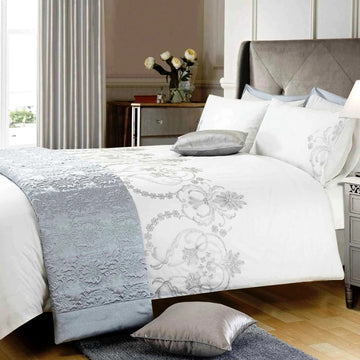 Luxury Embroidered Damask Duvet Cover Set, Double, White & Grey