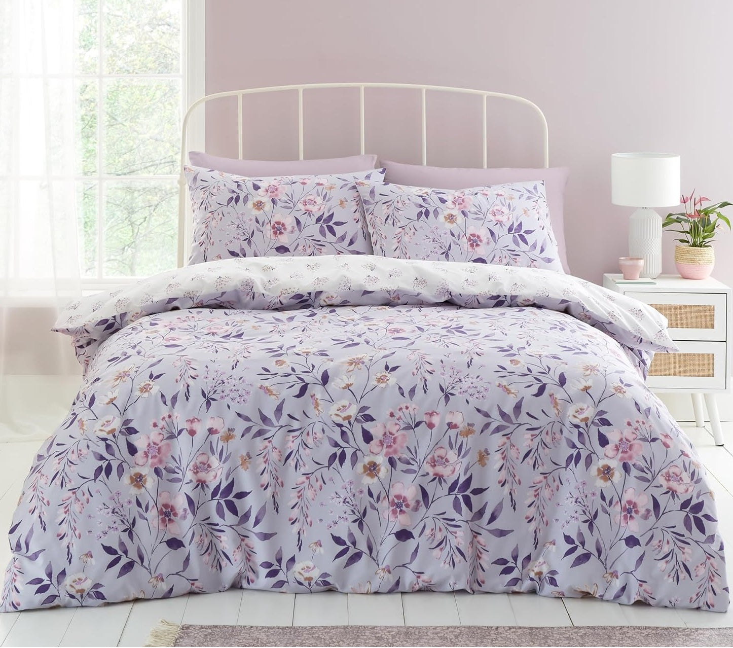 Catherine Lansfield Isadora Lavender Floral Duvet Cover Set, Double, Lilac