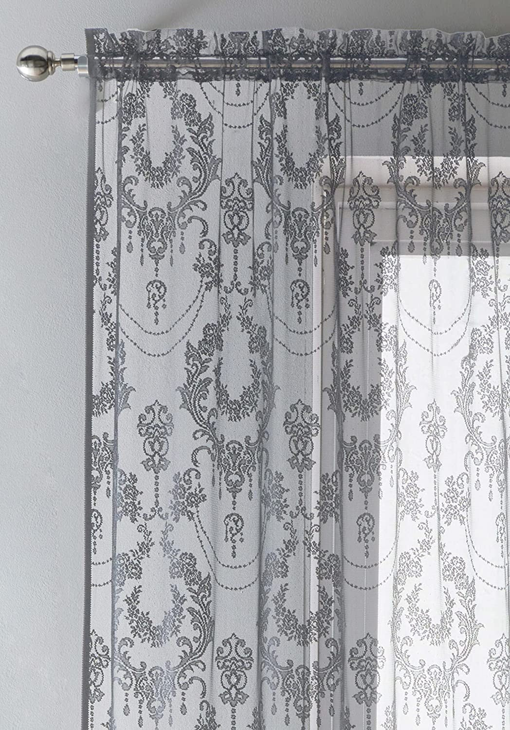 183cm Grey Damask Vintage Lace Voile Curtains Panel