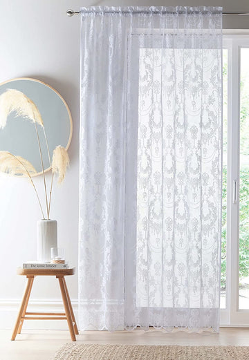 137cm White Damask Vintage Lace Voile Curtains Panel
