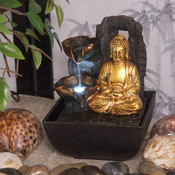 Mini Majestic Golden Buddha 18cm Indoor Fountain