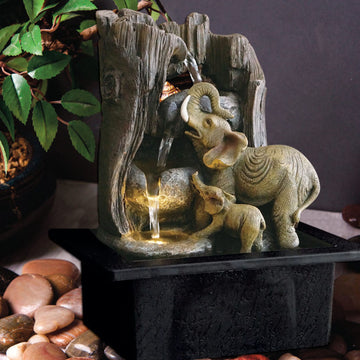Mother & Baby Elephants 27cm Indoor Fountain
