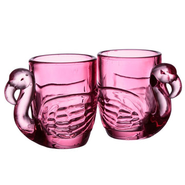 2Pcs Pink Shot Glass 90ml Flamingo Design Novelty Fun