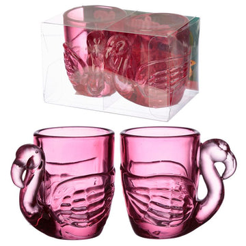 2Pcs Pink Shot Glass 90ml Flamingo Design Novelty Fun
