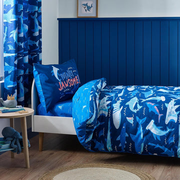 Catherine Lansfield Shark Duvet Cover Set, Toddler Junior Cotbed, Navy Blue